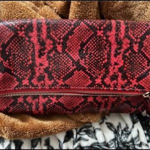 Red leather snake skin clutch bag